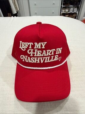 Rustler Red 'Left My Heart in Nashville' Trucker Hat with White Embroidery